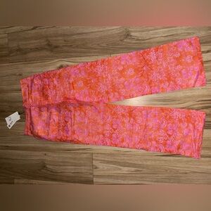 Zara Linen Floral Pink and Orange Women Pants